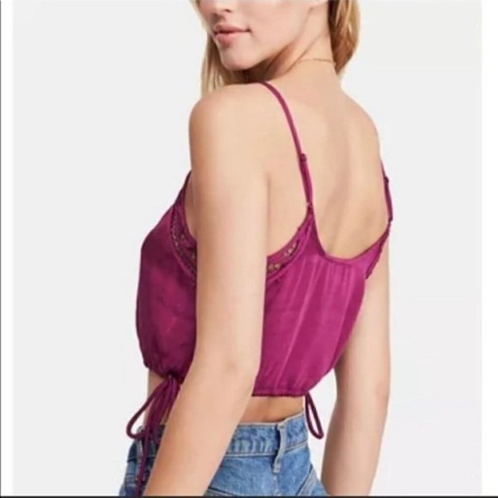 Free People Dark Orchid Blouson Satin Crop Top - Picture 2 of 10